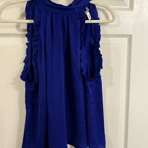 Royal Blue Boutique Ruffle Top with Tie-Neck